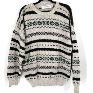 Vintage M. Mantogne Knit Striped‎ Sweater Large Boyfriend GrandpaCore 3D Nordic